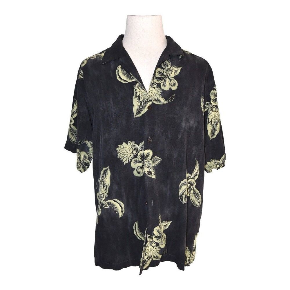 Vintage Tommy Bahama Hawaiian Shirt 100% Silk Men XL Palms Hibiscus Short Sleeve